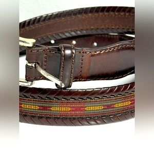 Womens ORVIS Brown Leather Belt with Silver Knurled Buckle Size 36